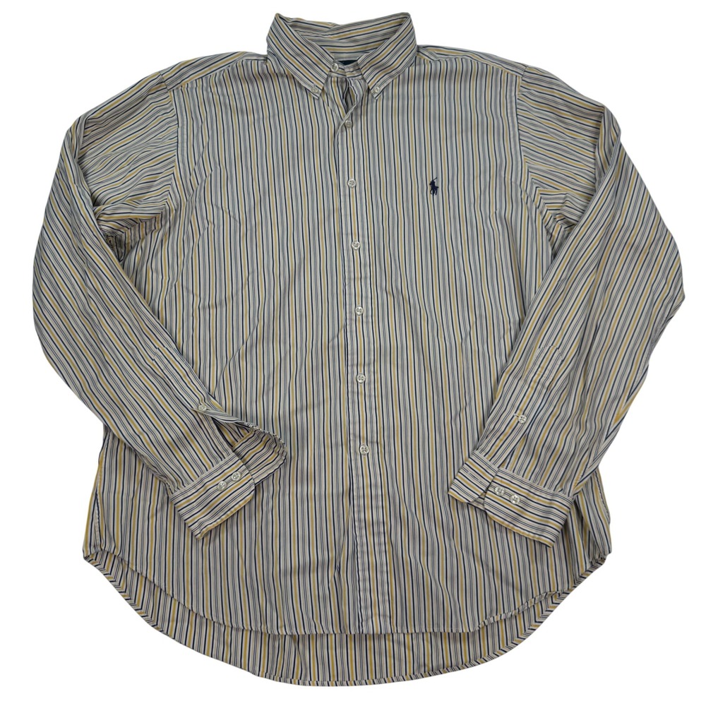 Polo Ralph Lauren Mens Classic Fit Striped Button Down Shirt 16.5 36/37 Yellow